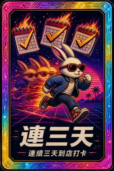 連三天 會員徽章，連續三天到店打卡解鎖